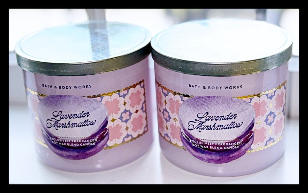 Lot of 2 Bath & Body Works Lavender Marshmallow Large 3-Wick Candle 14.5oz
